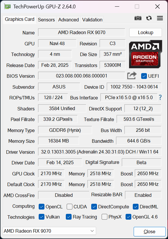 Обзор и тестирование видеокарты ASUS TUF Gaming Radeon RX 9070 OC Edition. «Красный» ответ