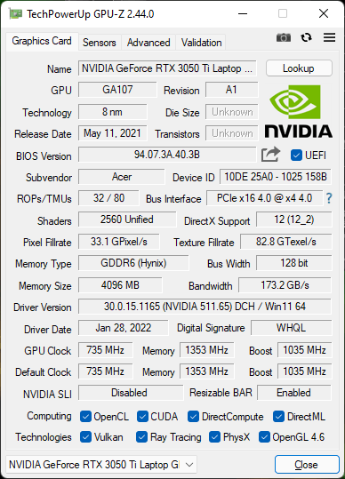 Acer Swift X SFX16-51G