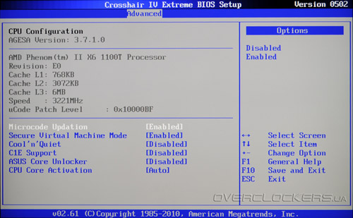 BIOS Setup ASUS Crosshair IV Extreme