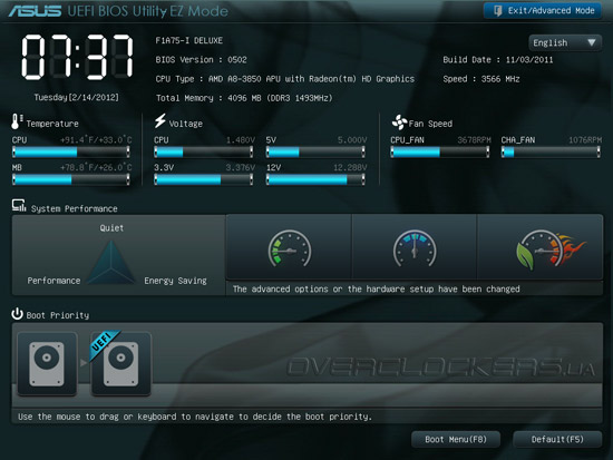 UEFI Setup ASUS F1A75-I Deluxe