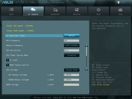 UEFI Setup ASUS F1A75-I Deluxe