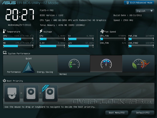 UEFI Setup ASUS F1A75-V PRO