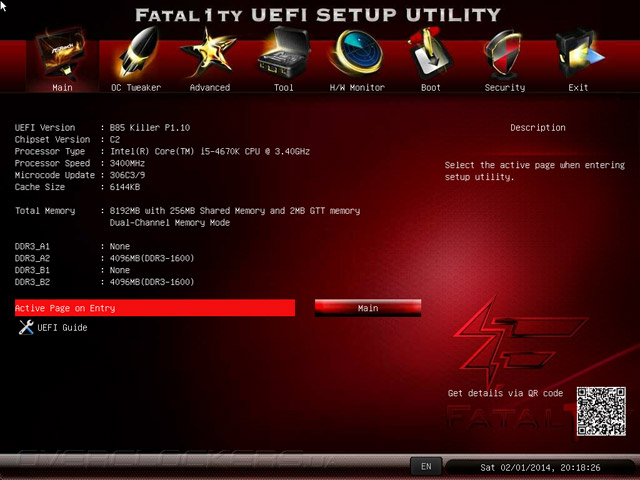 UEFI Setup ASRock Fatal1ty B85 Killer