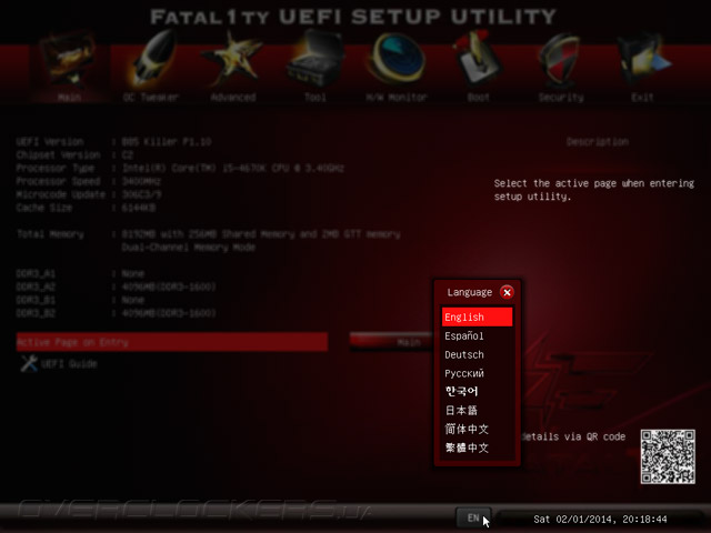 UEFI Setup ASRock Fatal1ty B85 Killer