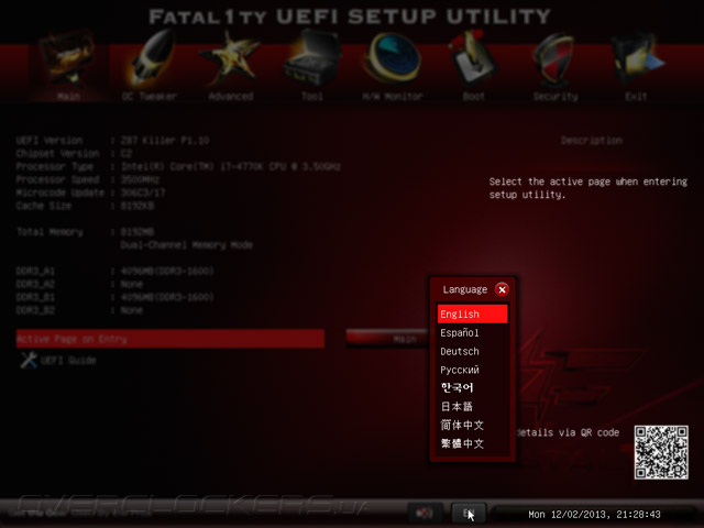 UEFI Setup ASRock Fatal1ty Z87 Killer