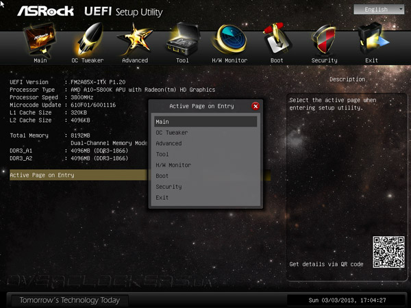 UEFI Setup ASRock FM2A85X-ITX