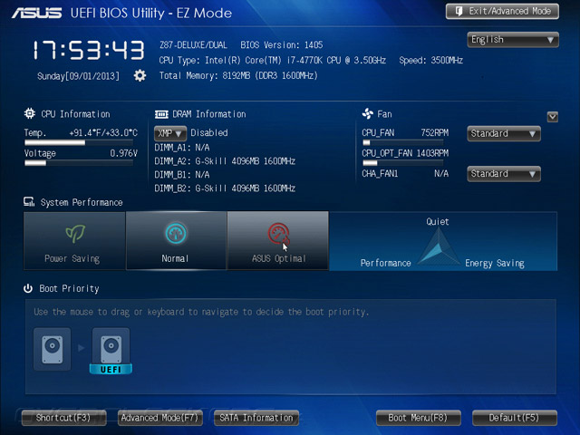 UEFI Setup ASUS Z87-Deluxe/Dual