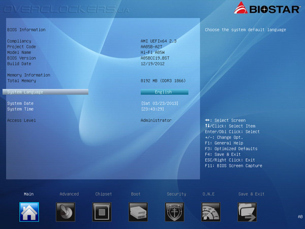 UEFI Setup Biostar Hi-Fi A85W