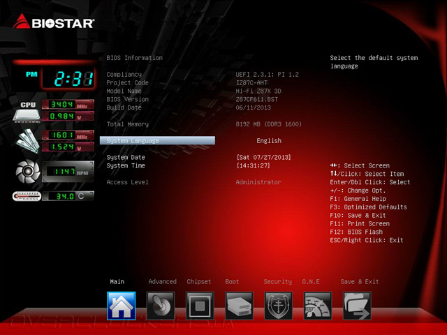 UEFI Setup Biostar Hi-Fi Z87X 3D