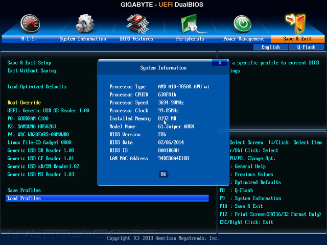 UEFI Setup Gigabyte G1.Sniper A88X