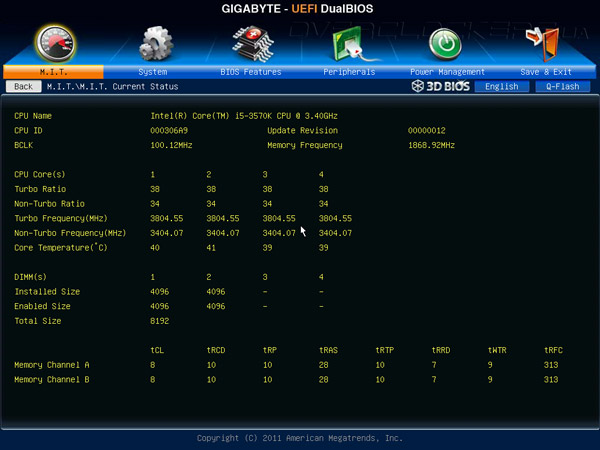 UEFI Setup Gigabyte GA-Z77P-D3