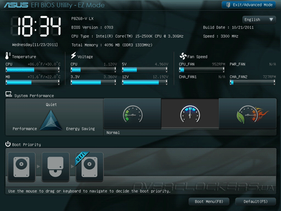 UEFI Setup ASUS P8Z68-V LX