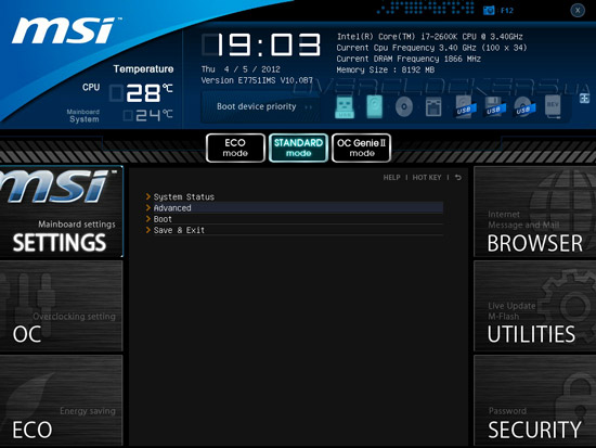 UEFI Setup MSI Z77A-GD65