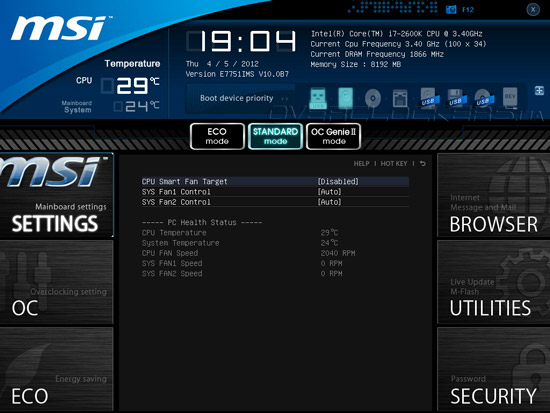 UEFI Setup MSI Z77A-GD65