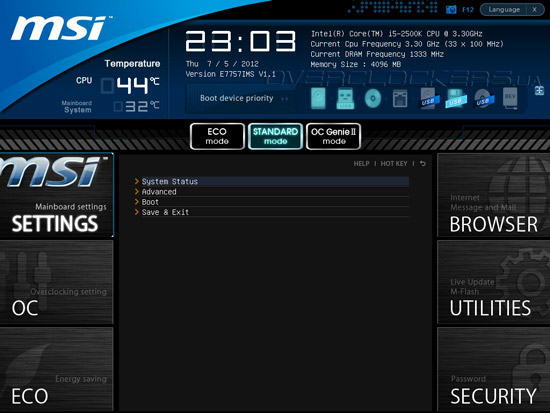 UEFI Setup MSI Z77A-GD80