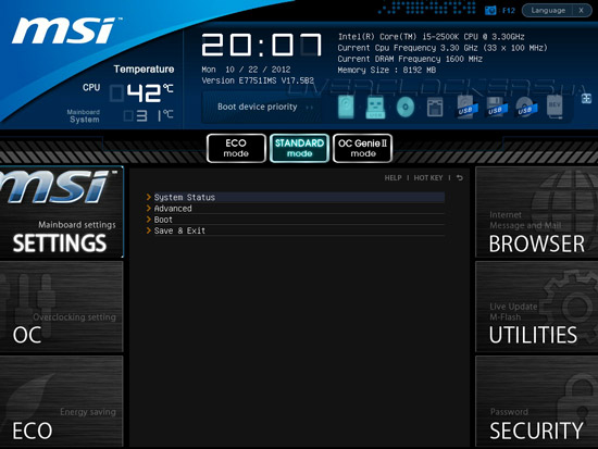 UEFI Setup MSI Z77 MPower