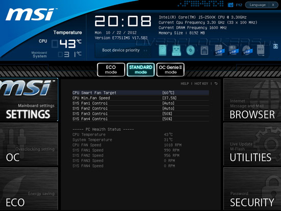 UEFI Setup MSI Z77 MPower