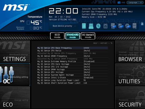 UEFI Setup MSI Z77 MPower