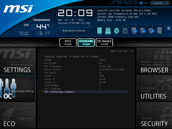 UEFI Setup MSI Z77 MPower