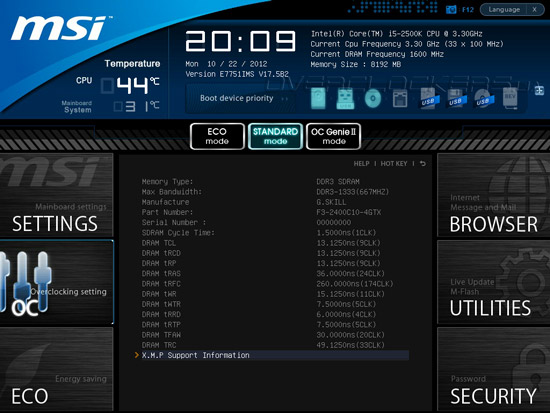 UEFI Setup MSI Z77 MPower