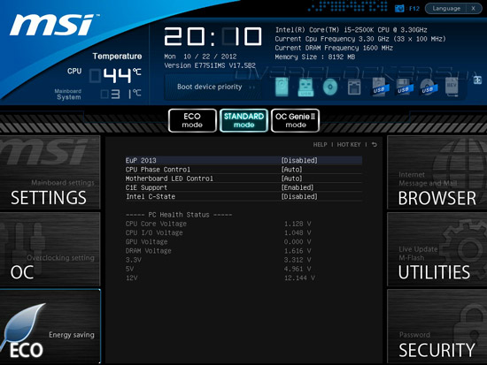 UEFI Setup MSI Z77 MPower