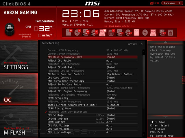 UEFI Setup MSI A88XM Gaming