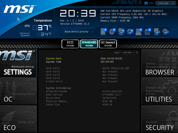 UEFI Setup MSI FM2-A75IA-E53