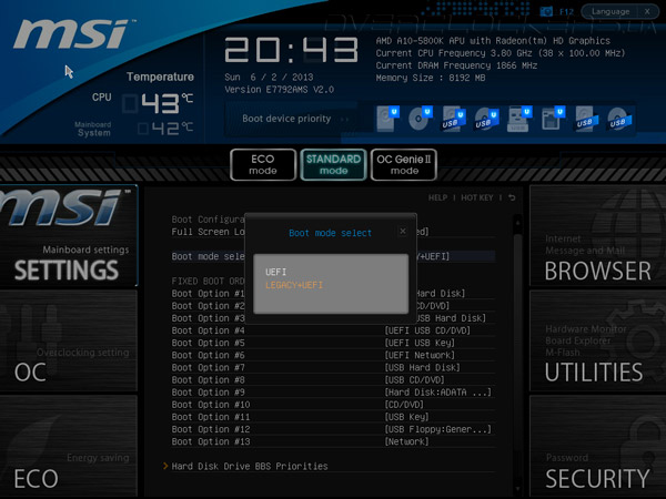 UEFI Setup MSI FM2-A75IA-E53