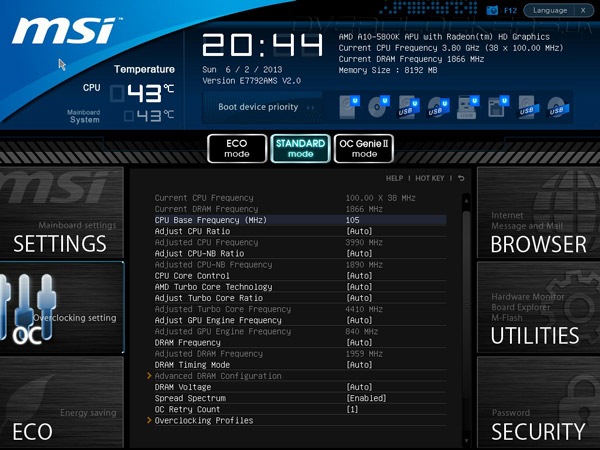 UEFI Setup MSI FM2-A75IA-E53