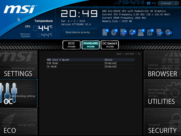 UEFI Setup MSI FM2-A75IA-E53