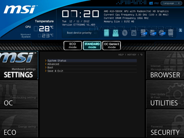 UEFI Setup MSI FM2-A85XA-G65