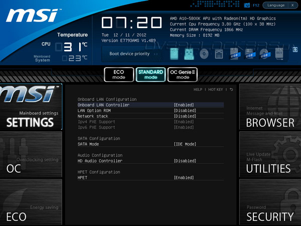 UEFI Setup MSI FM2-A85XA-G65