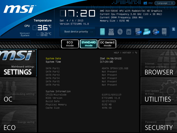 UEFI Setup MSI FM2-A85XMA-E35