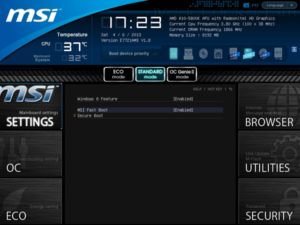 UEFI Setup MSI FM2-A85XMA-E35