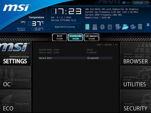 UEFI Setup MSI FM2-A85XMA-E35