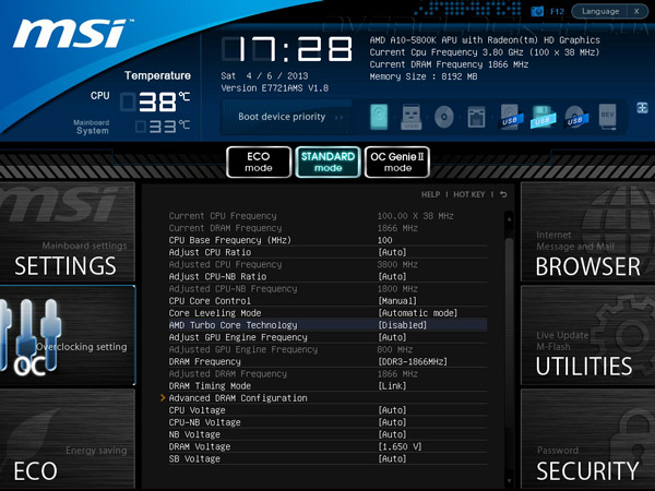 UEFI Setup MSI FM2-A85XMA-E35