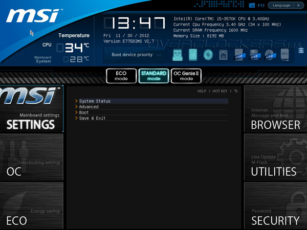 UEFI Setup MSI Z77A-G43