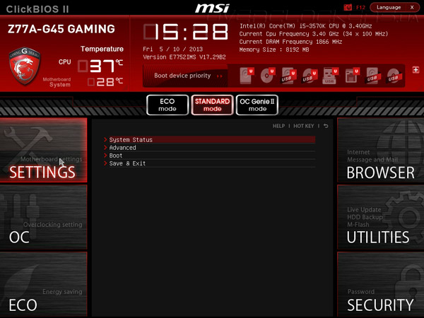 UEFI Setup MSI Z77A-G45 Gaming