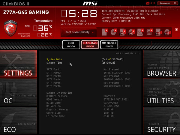 UEFI Setup MSI Z77A-G45 Gaming