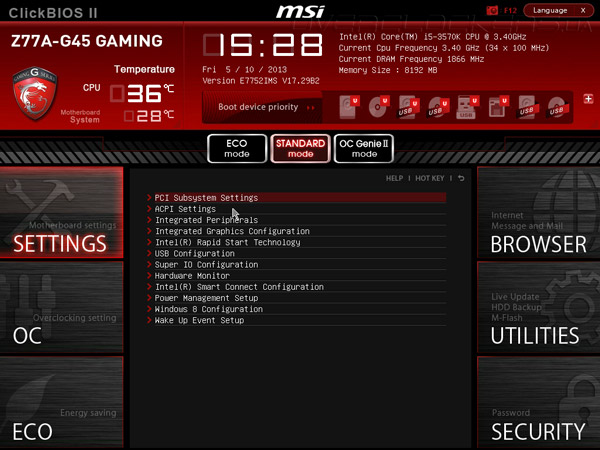 UEFI Setup MSI Z77A-G45 Gaming