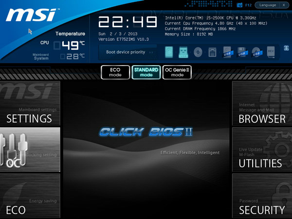 UEFI Setup MSI Z77A-G45 Thunderbolt