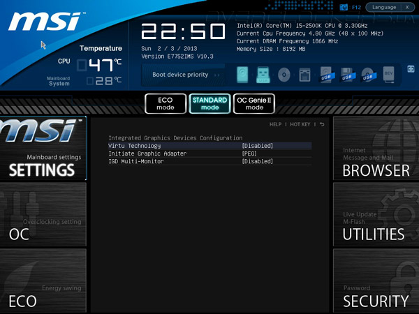 UEFI Setup MSI Z77A-G45 Thunderbolt