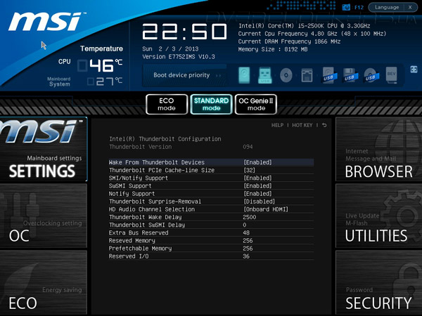 UEFI Setup MSI Z77A-G45 Thunderbolt