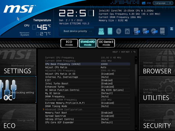 UEFI Setup MSI Z77A-G45 Thunderbolt