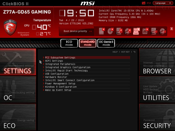 UEFI Setup MSI Z77A-GD65 Gaming