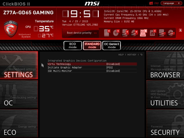 UEFI Setup MSI Z77A-GD65 Gaming