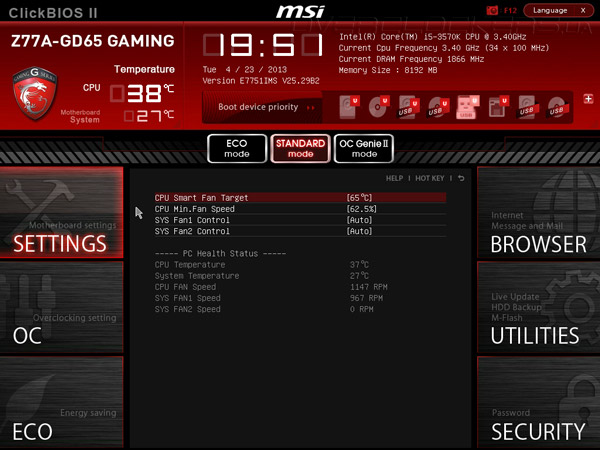 UEFI Setup MSI Z77A-GD65 Gaming