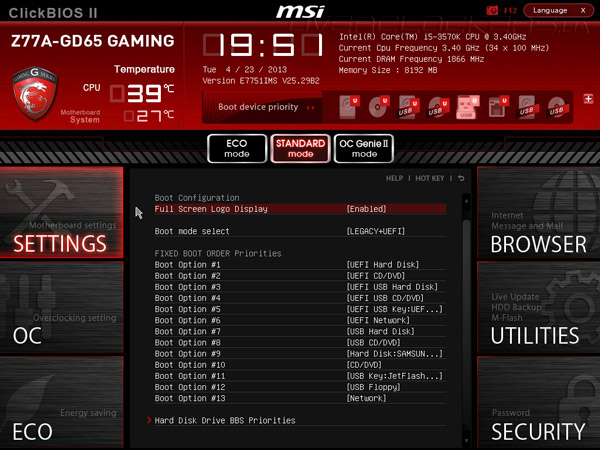 UEFI Setup MSI Z77A-GD65 Gaming