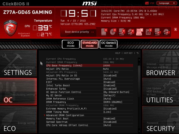 UEFI Setup MSI Z77A-GD65 Gaming