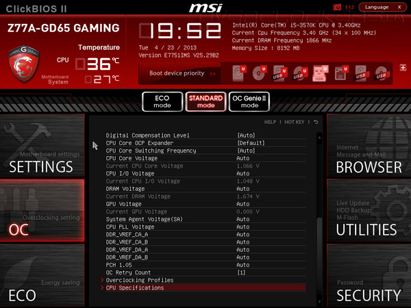 UEFI Setup MSI Z77A-GD65 Gaming